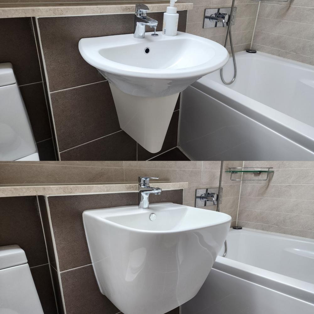 낡은 세면대 → 세련된 치마형 세면대 교체